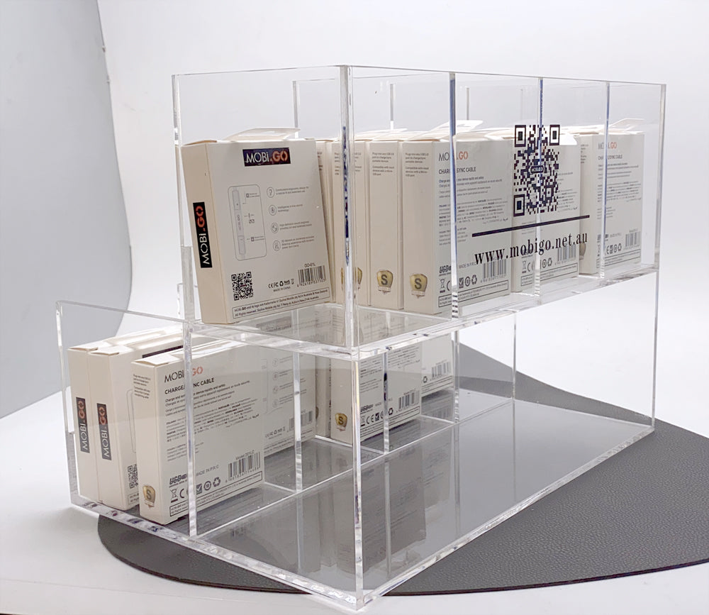 Double shelf display showcase for Mobigo