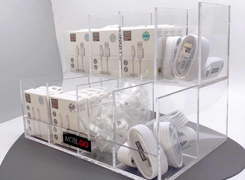 Double shelf display showcase for Mobigo