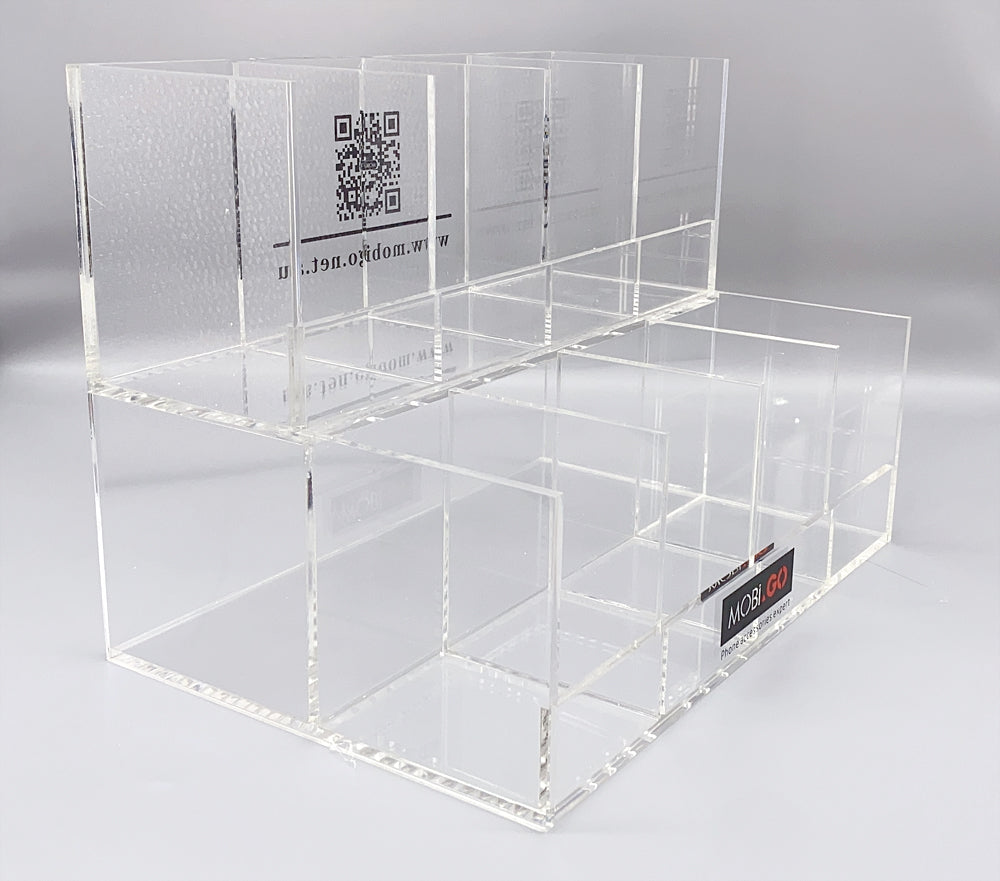 Double shelf display showcase for Mobigo
