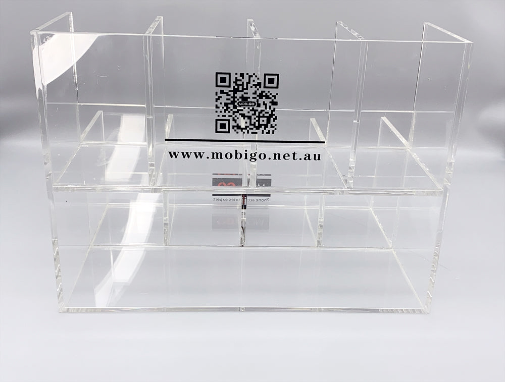 Double shelf display showcase for Mobigo