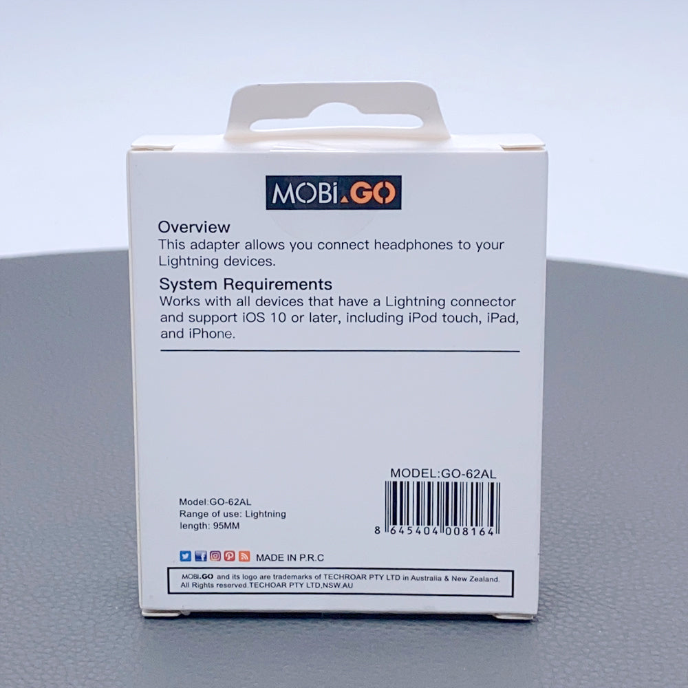 Mobigo 12cm lightning to 3.5mm Aux headphone jack adapter GO62AL