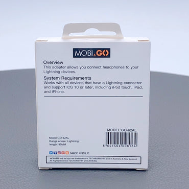 Mobigo 12cm lightning to 3.5mm Aux headphone jack adapter GO62AL