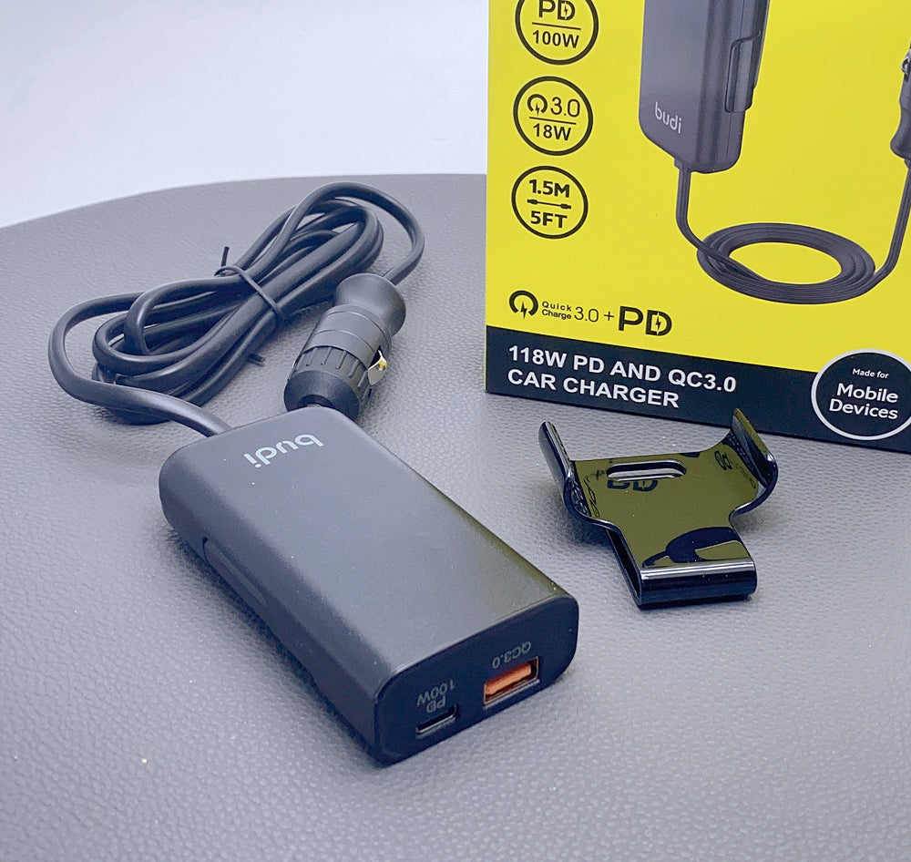 Budi 1.5m PD 100W QC 3.0  car charger CC069B (Support laptops /MacBook /phones)