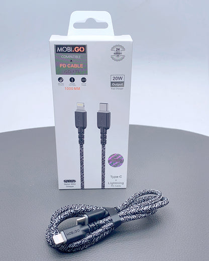 Mobigo 1m nylon PD 20W Type-C to lightning cable GO1TL