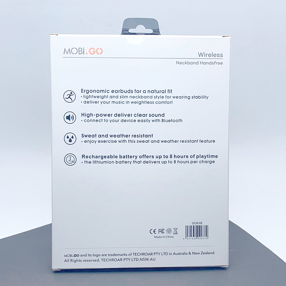 Mobigo magnetic neckband wireless bluetooth headphones earphones GO63B