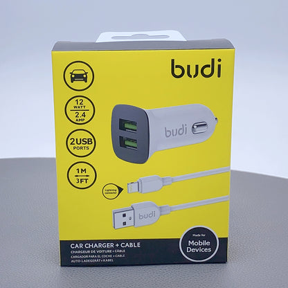 Budi 1m car charger with lightning cable CC631LW