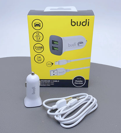 Budi 1m car charger with lightning cable CC631LW