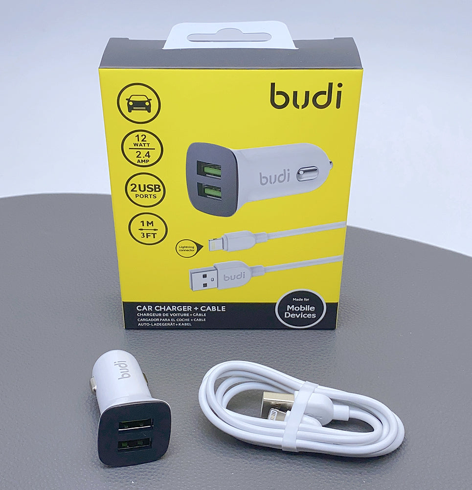 Budi 1m car charger with lightning cable CC631LW