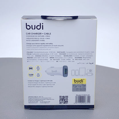 Budi 1m car charger with lightning cable CC631LW