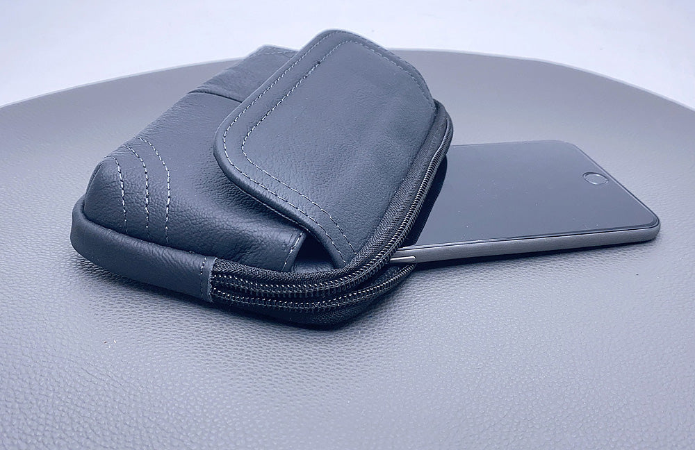 Universal pure leather belt pouch with pockets (fit 4.7-6.7inch)