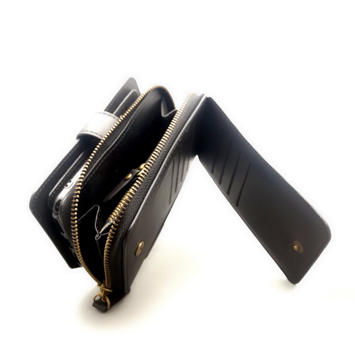 iPhone ipX leather megshi magnetic zip wallet handholding trap case