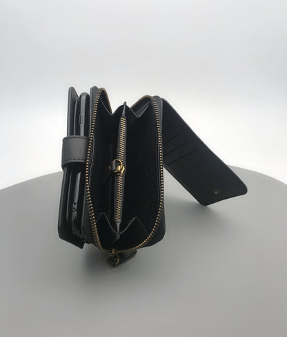 iPhone ipX leather megshi magnetic zip wallet handholding trap case