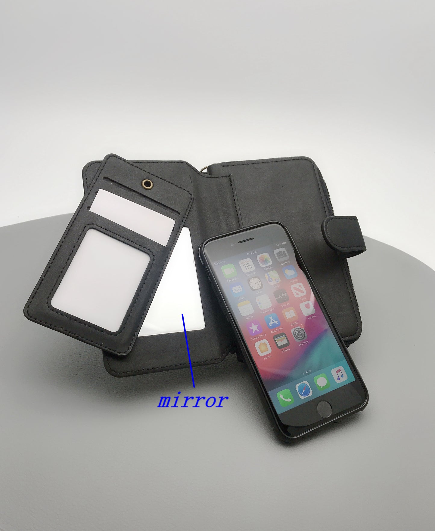 iPhone ipX leather megshi magnetic zip wallet handholding trap case