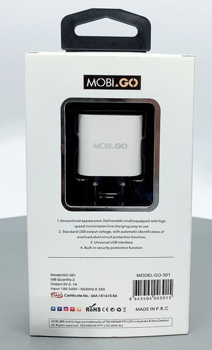 Mobigo dual USB fast home charger GO301