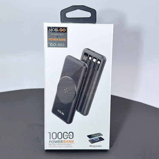 Mobigo 10000 mah MagSafe power bank with micro TYPE-c Lightning cable GO506
