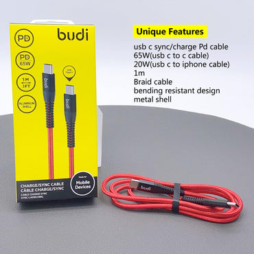 Budi 1m 65W PD Type-C to Type-C cable M8J198TT
