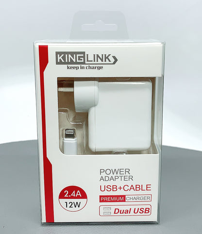 Kinglink dual USB home charger with lightning cable M8J906L